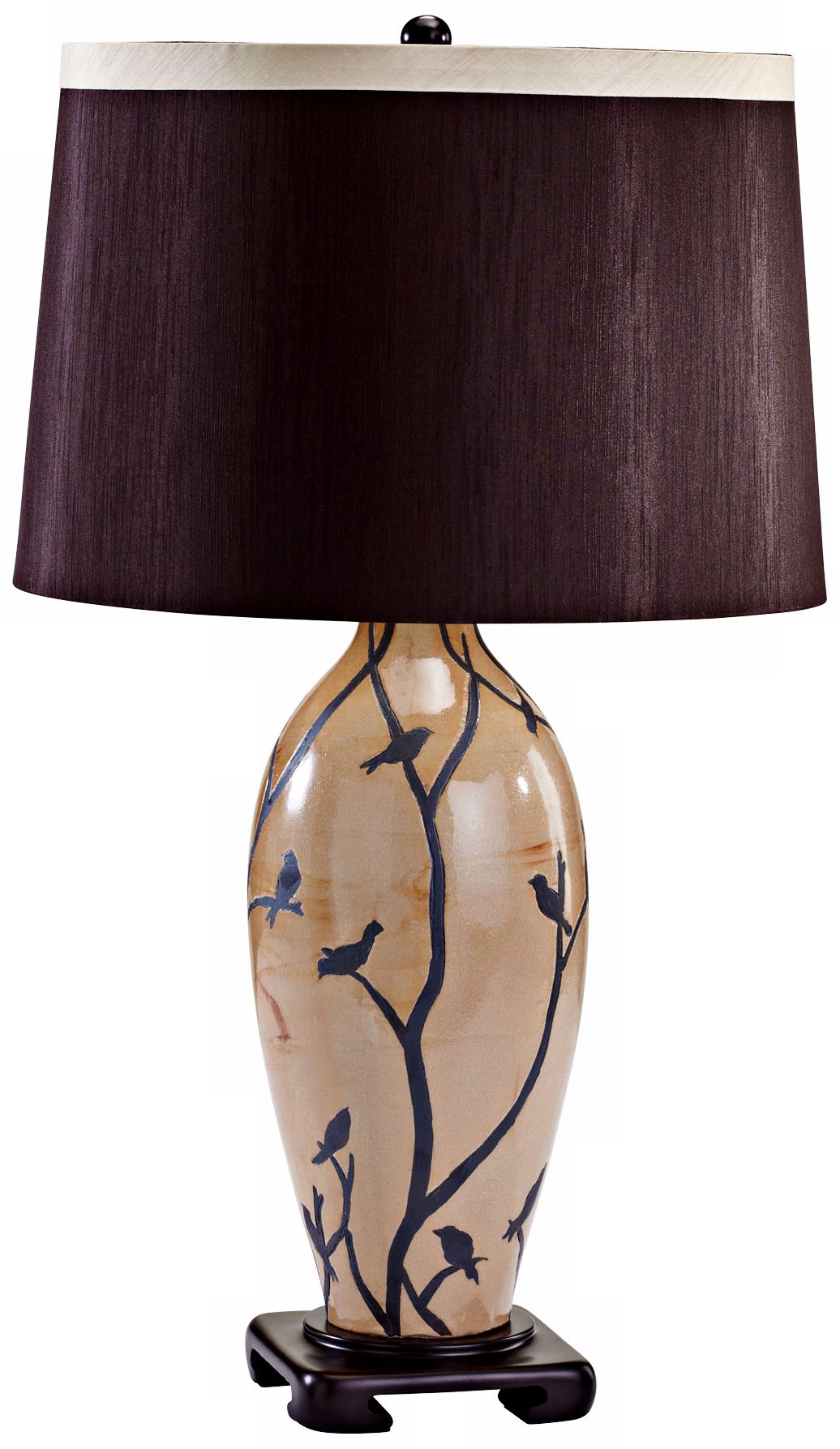 Beijing Brown and Tan Bird Pattern Table Lamp