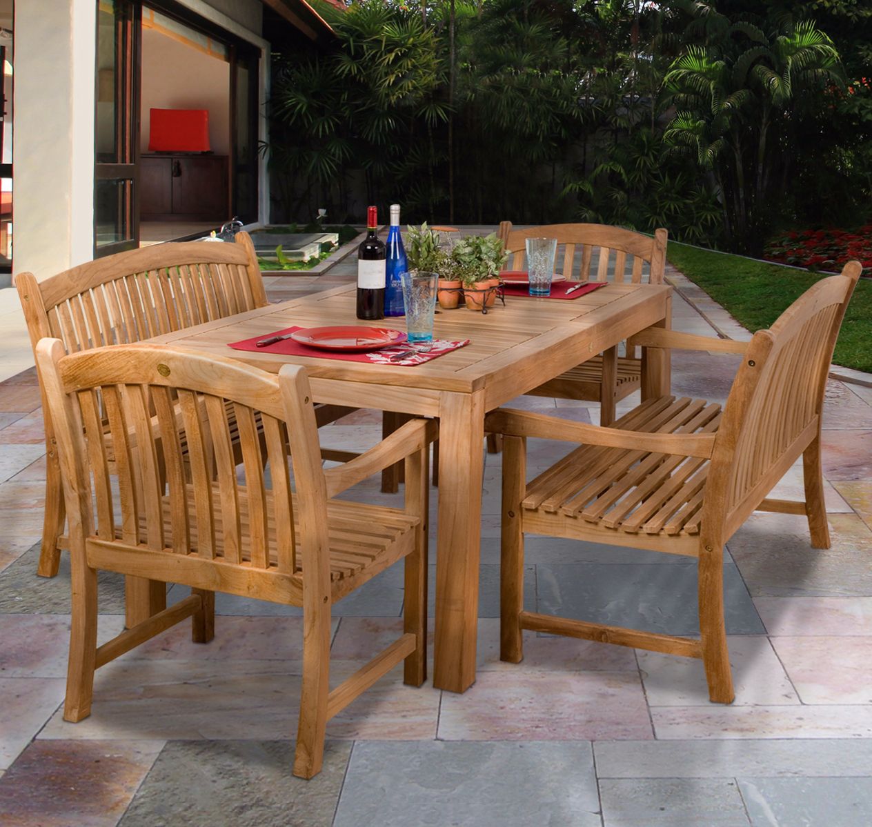 Amazonia 5-Piece Teak Geneve Outdoor Dining Set