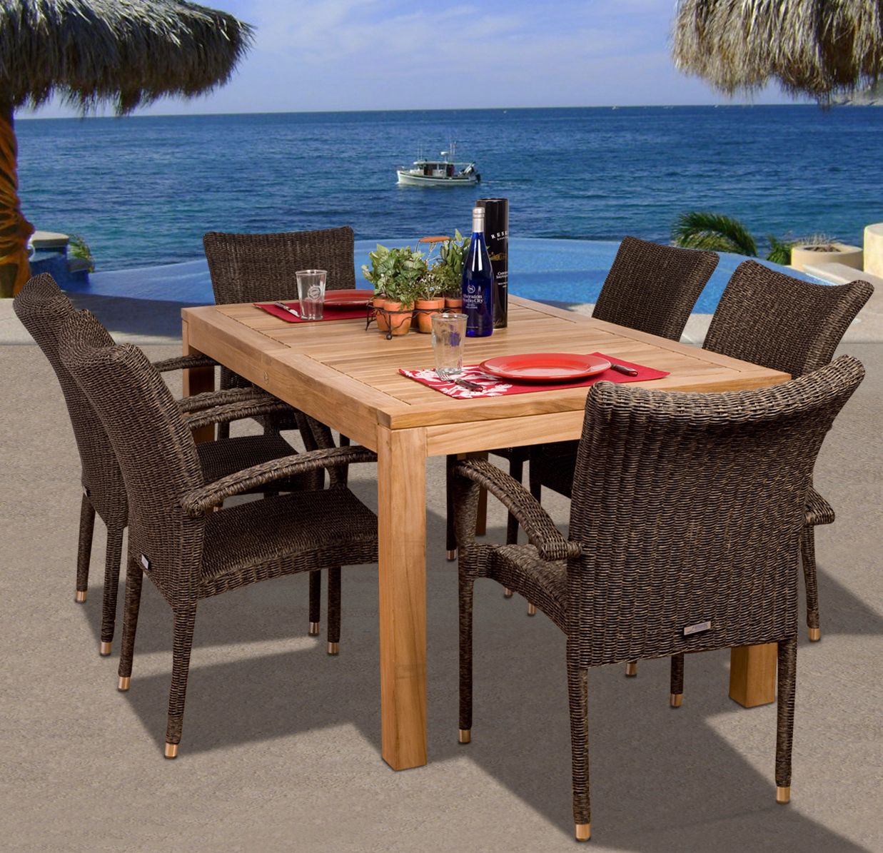 Amazonia 7-Piece Teak/Wicker Brussels Outdoor Dining Set