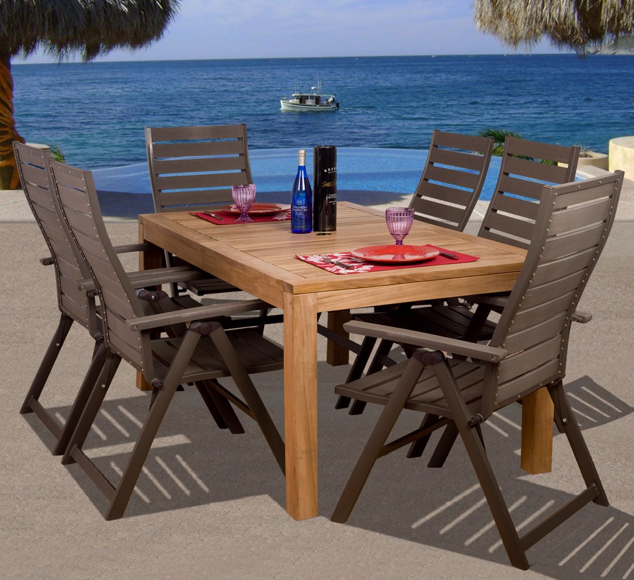 Amazonia 7-Piece Teak/Faux Wood Helsinki Outdoor Dining Set