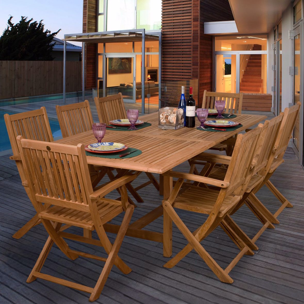 Amazonia 9-Piece Teak Hamburg Outdoor Dining Set