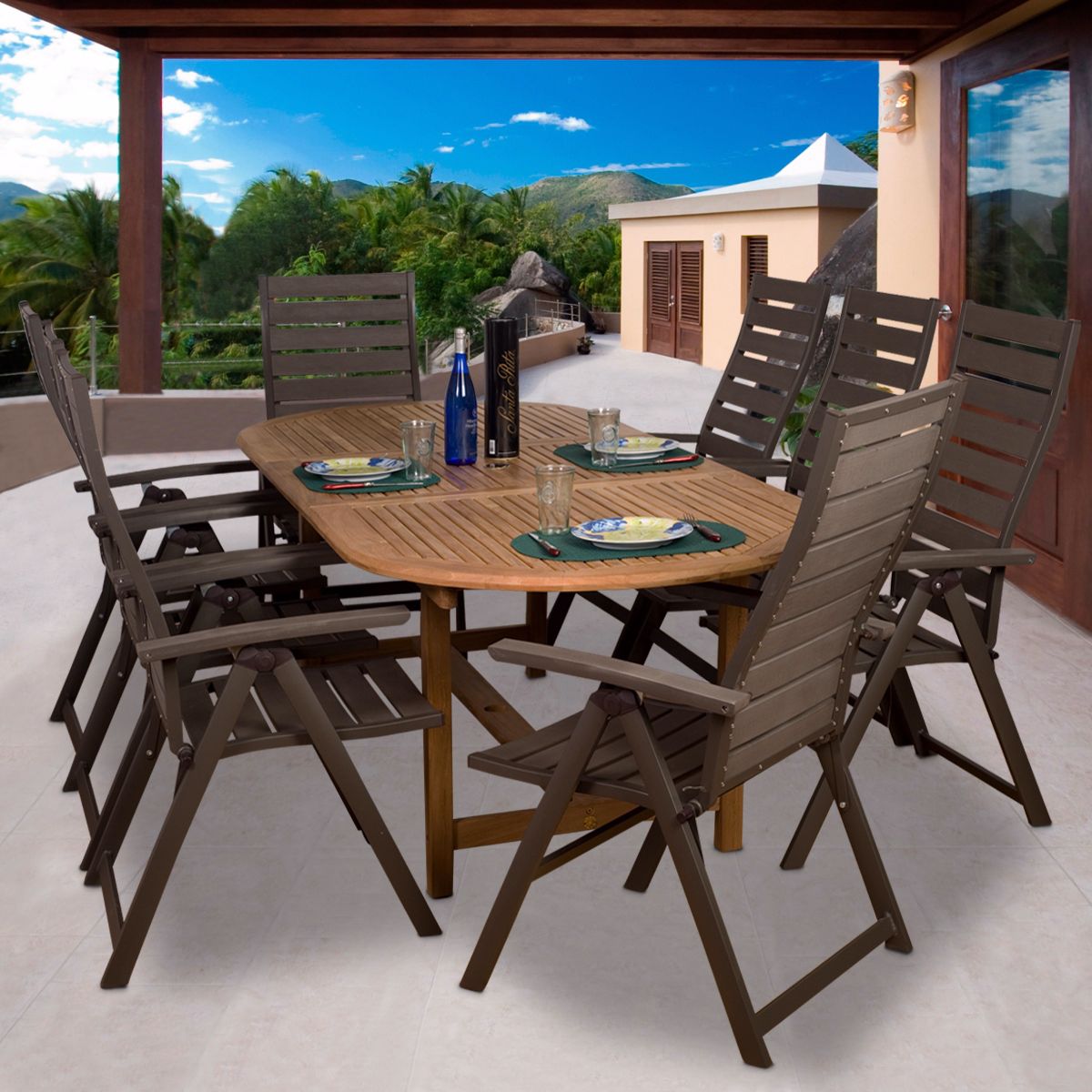 Amazonia 9-Piece Teak/Faux Wood San Marino Dining Set