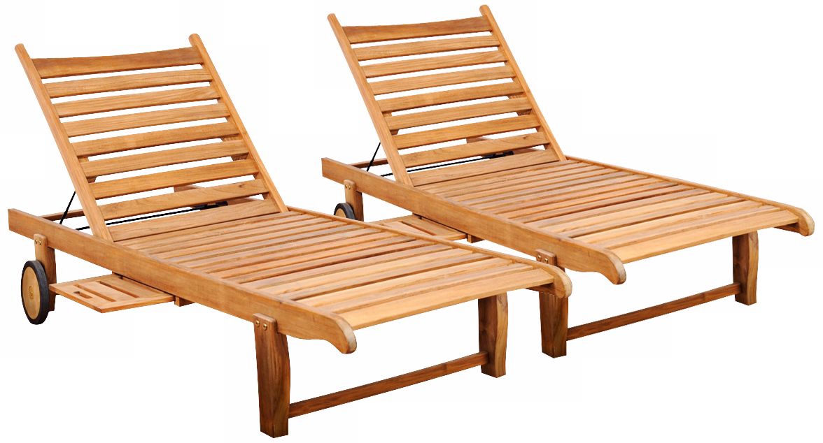 Amazonia 2-Piece Teak Cairo Outdoor Loungers Set - #X6164 | LampsPlus.com
