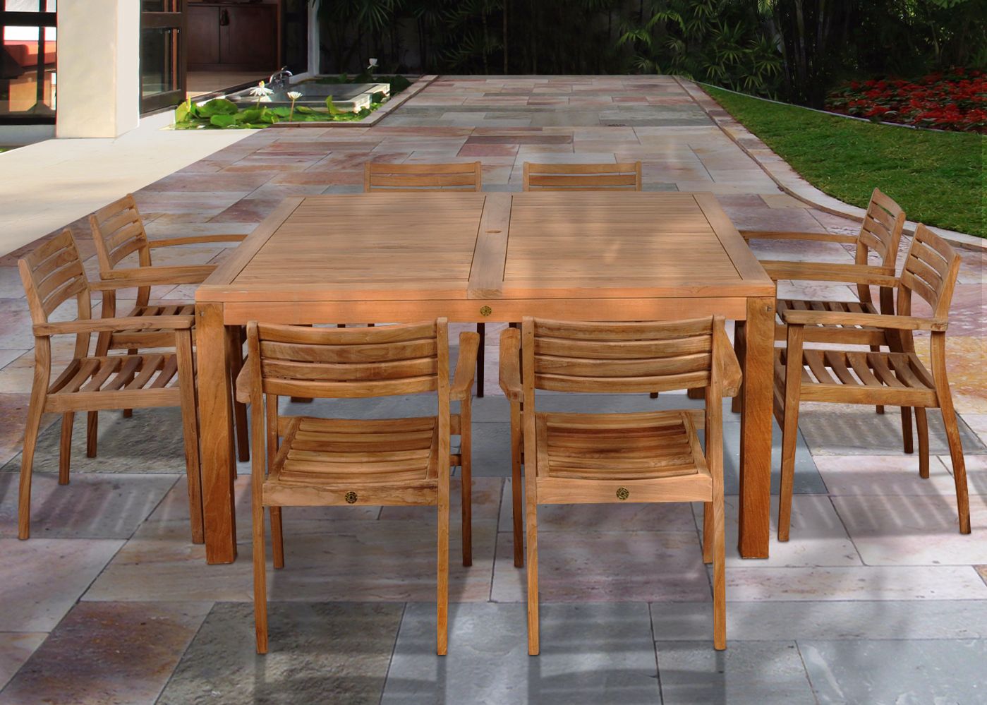 Amazonia 9-Piece Teak Victoria Outdoor Square Dining Set