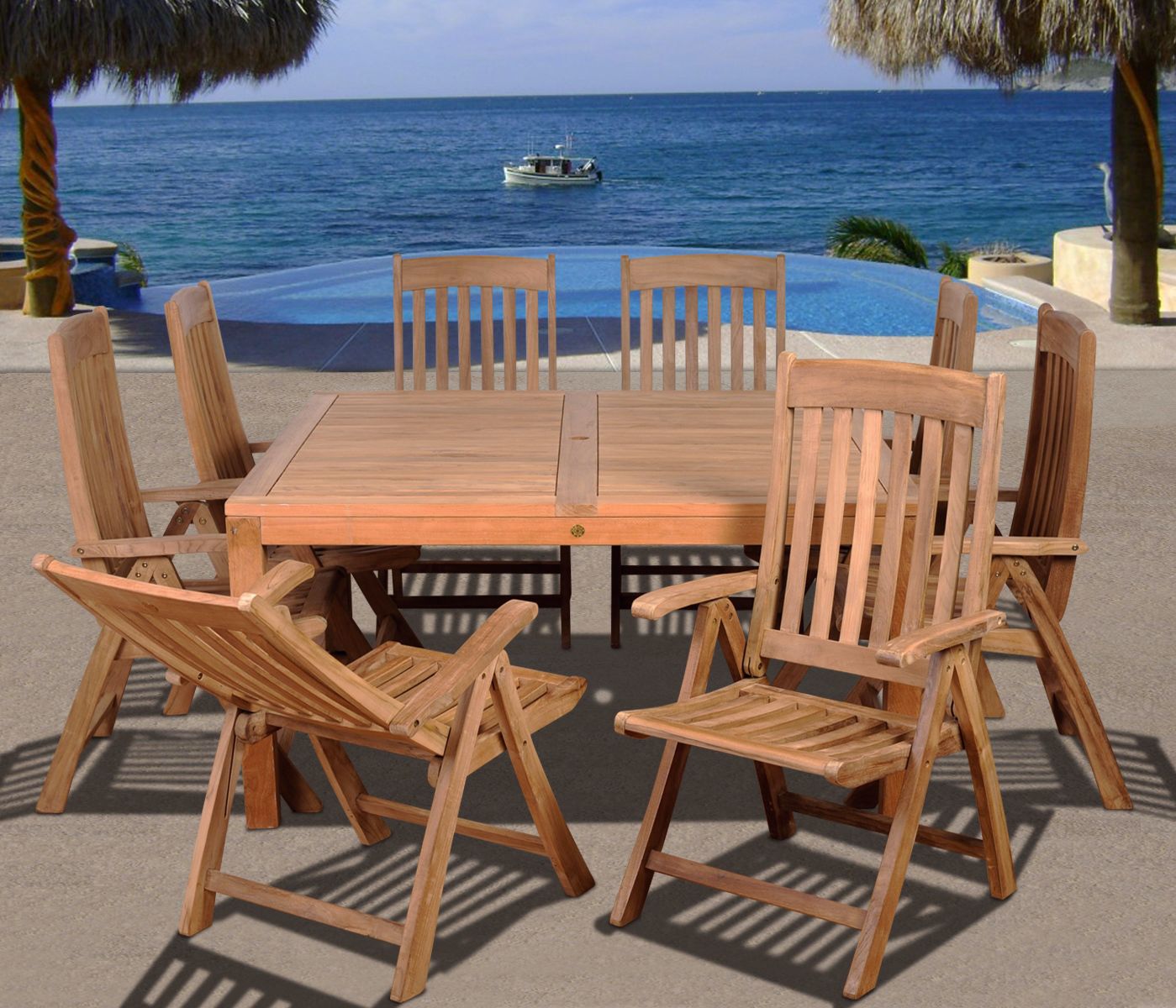 Amazonia 9-Piece Teak Eiffel Outdoor Square Dining Set