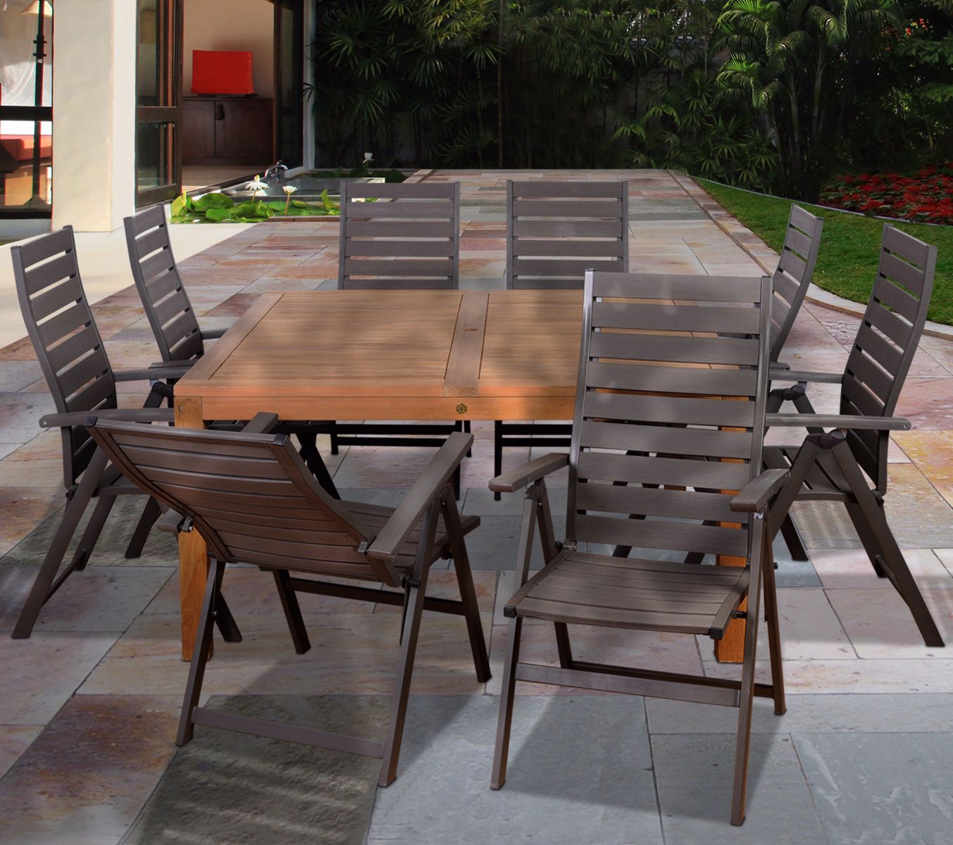 Amazonia 9-Piece Teak Tucson Outdoor Square Dining Set