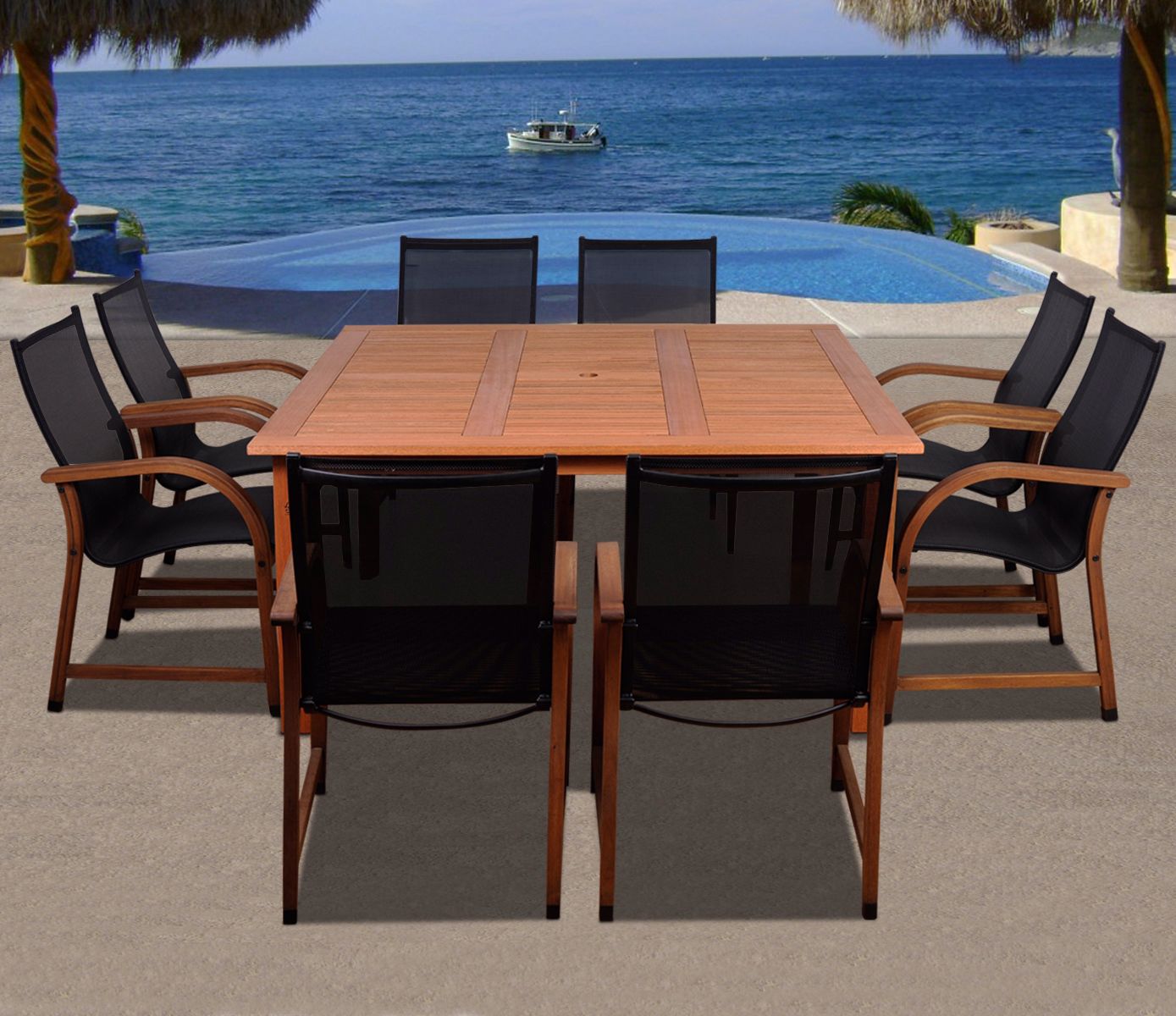 Amazonia 9-Piece Bahamas Eucalyptus Square Dining Set