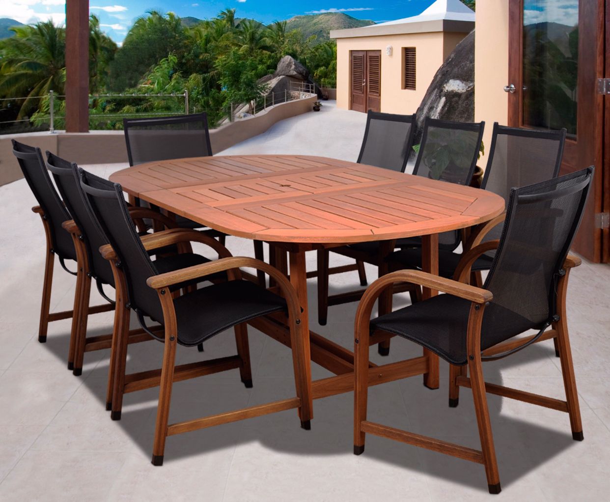 Amazonia 9-Piece Bahamas Eucalyptus Oval Dining Set