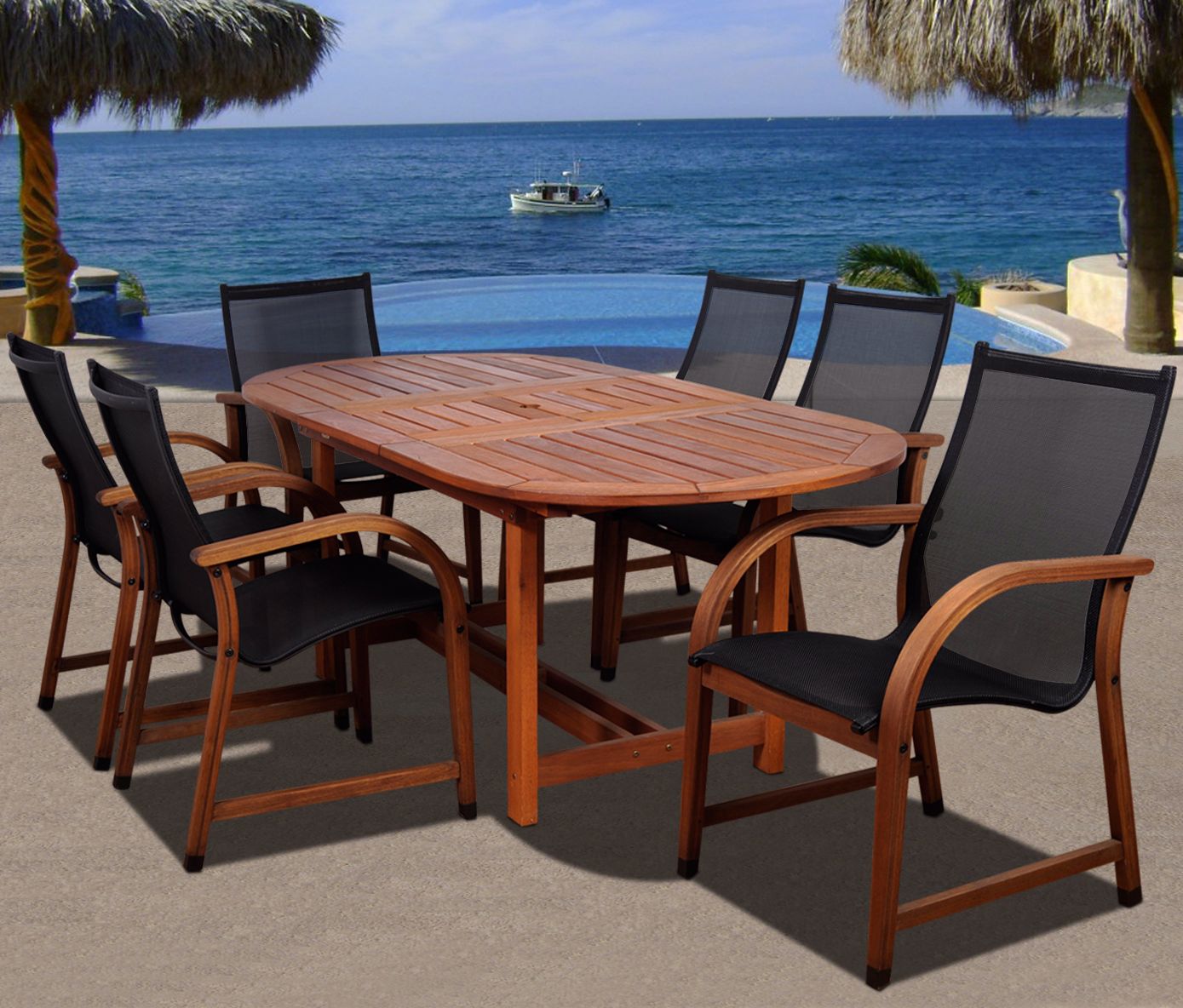 Amazonia 7-Piece Bahamas Eucalyptus Oval Dining Set