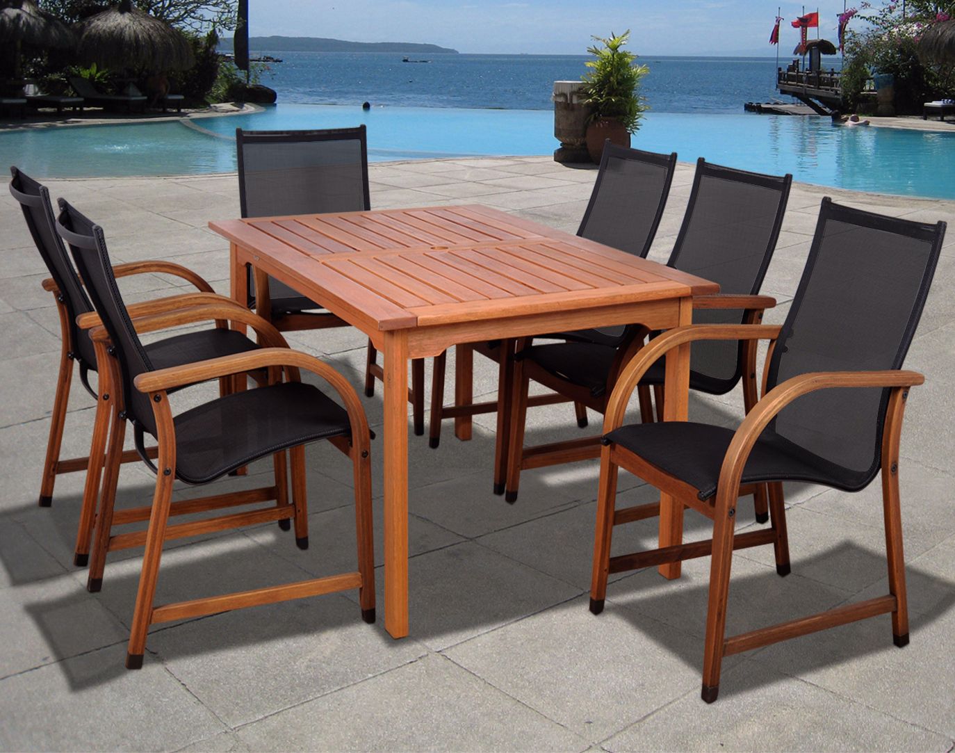 Amazonia 7-Piece Bahamas Eucalyptus Rectangular Dining Set