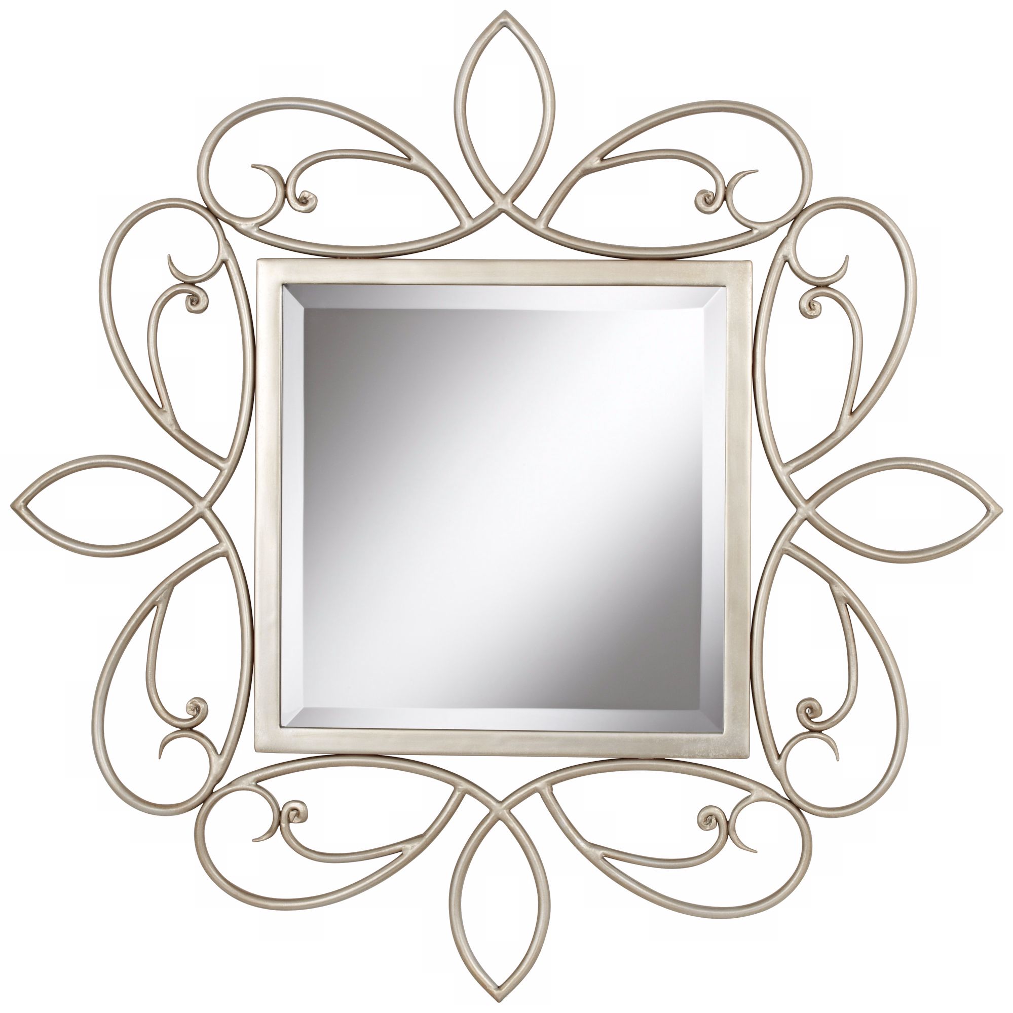Champagne Scroll 30" Square Silver Wall Mirror