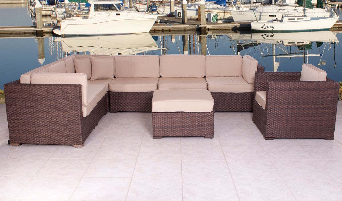 Atlantic Marseille 8-Piece Antique Beige Outdoor Sectional