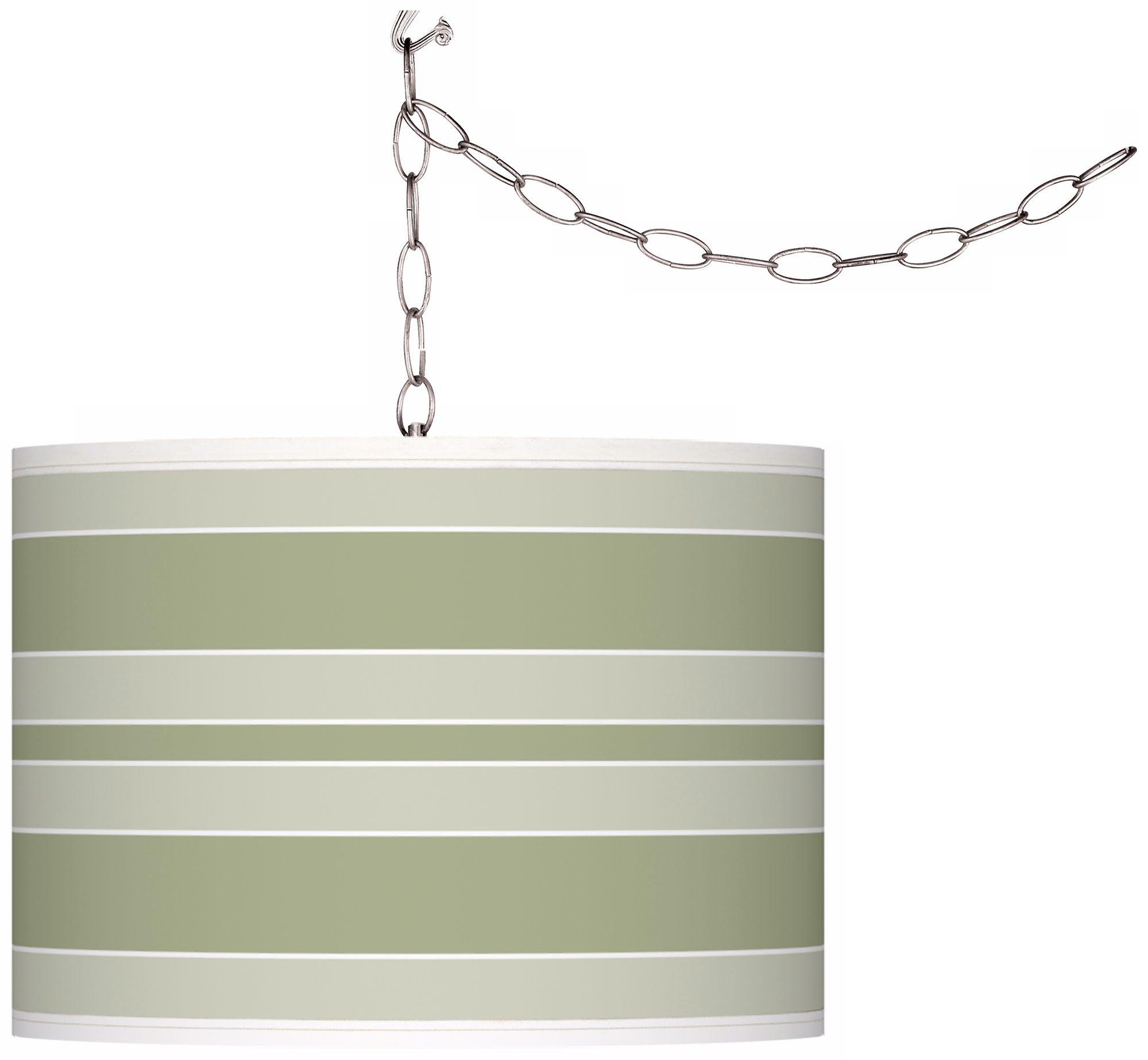 Majolica Green Bold Stripe Giclee Glow Plug-In Swag Pendant