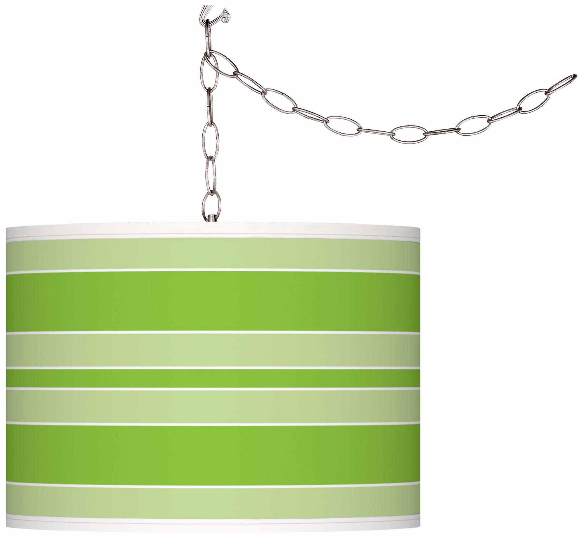 Neon Green Bold Stripe Giclee Glow Plug-In Swag Pendant