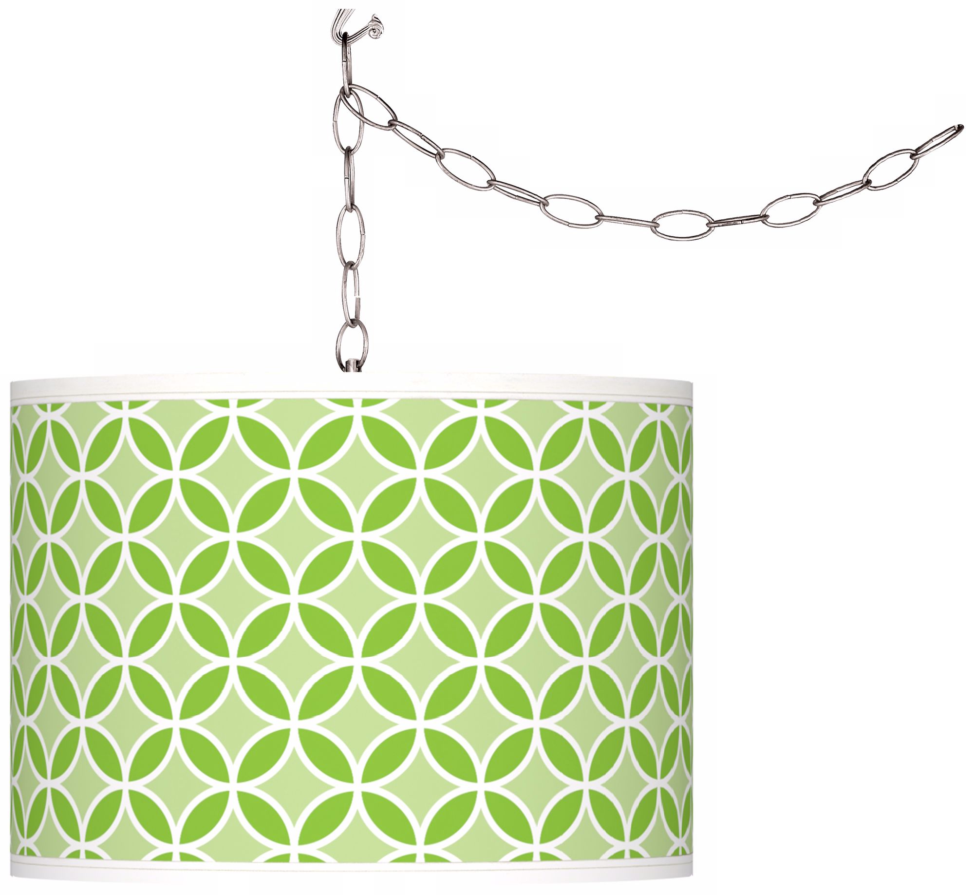 Neon Green Circle Rings Giclee Glow Plug-In Swag Pendant