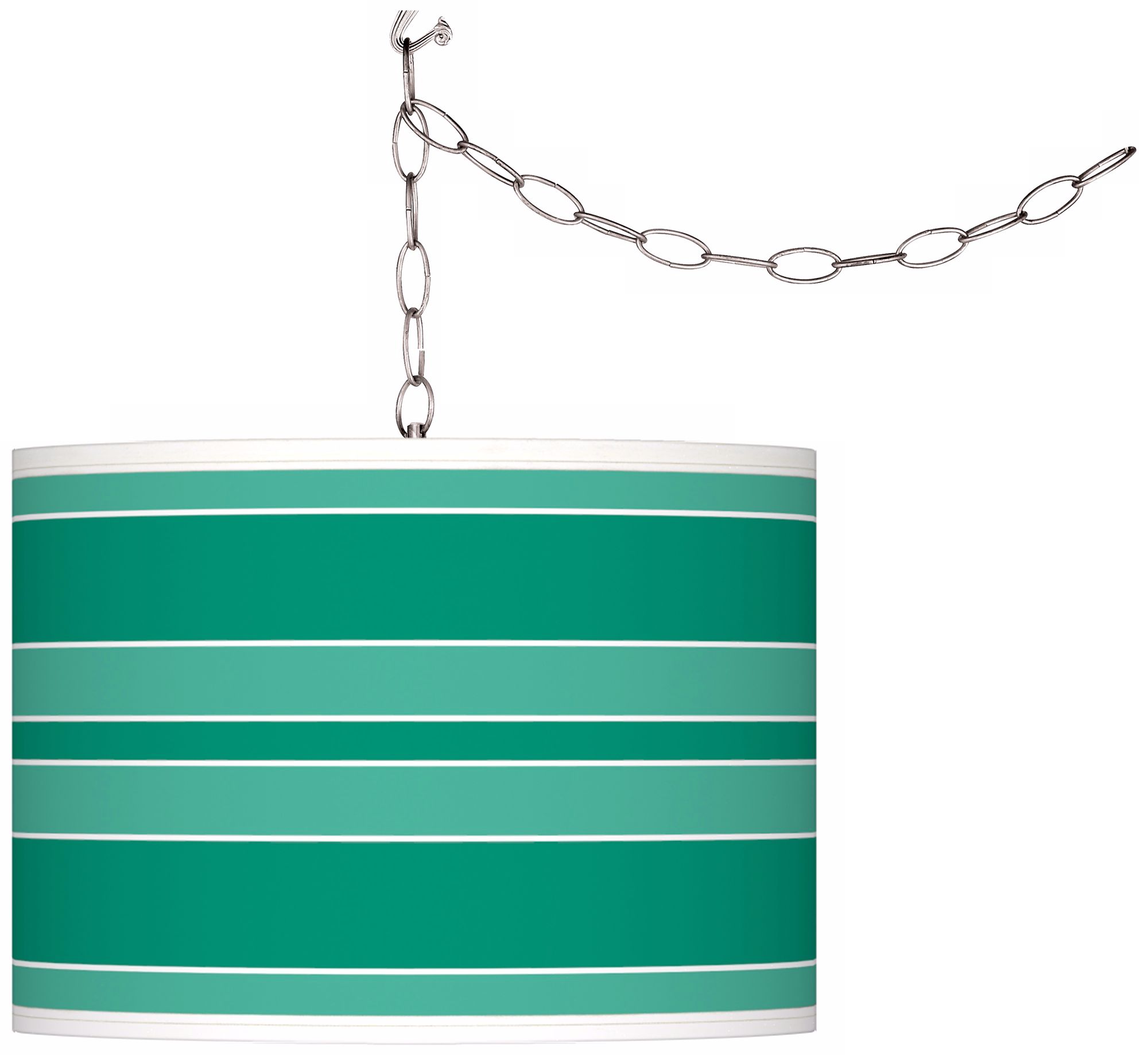 Emerald Green Bold Stripe Giclee Glow Plug-In Swag Pendant