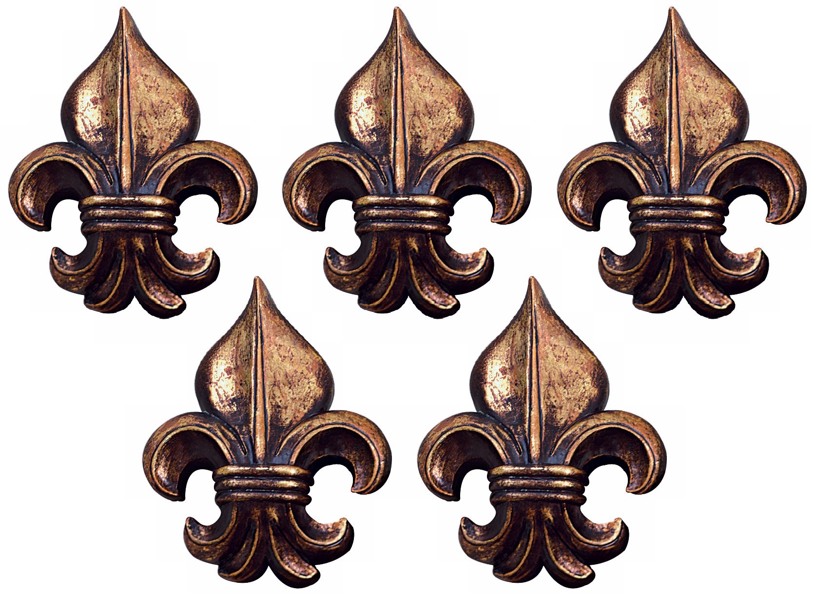 Port 68 Set of 5 6" High Gold Fleur-de-Lis Wall Ornaments