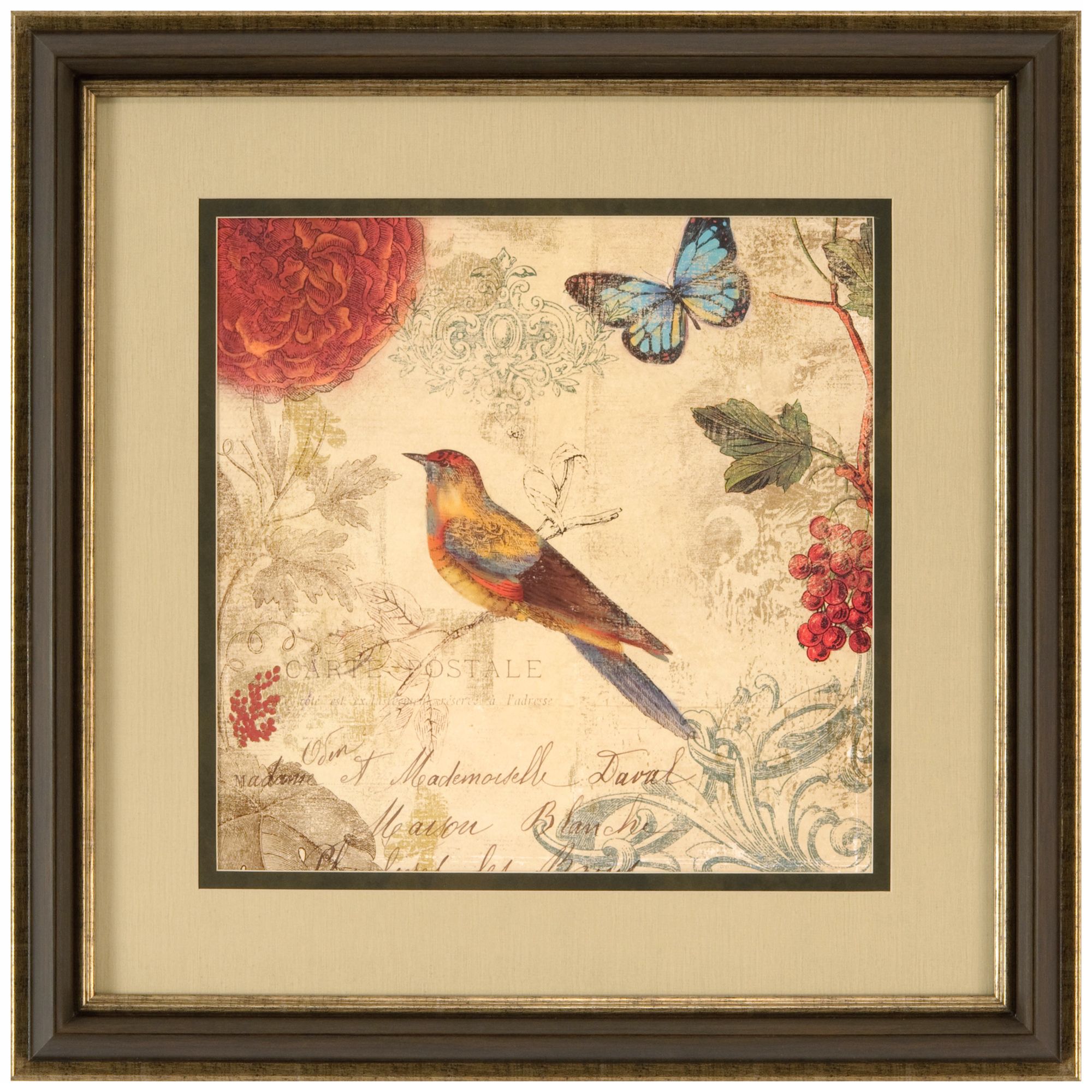 Nature's Rhapsody I Square 29" Bird and Butterfly Wall Art