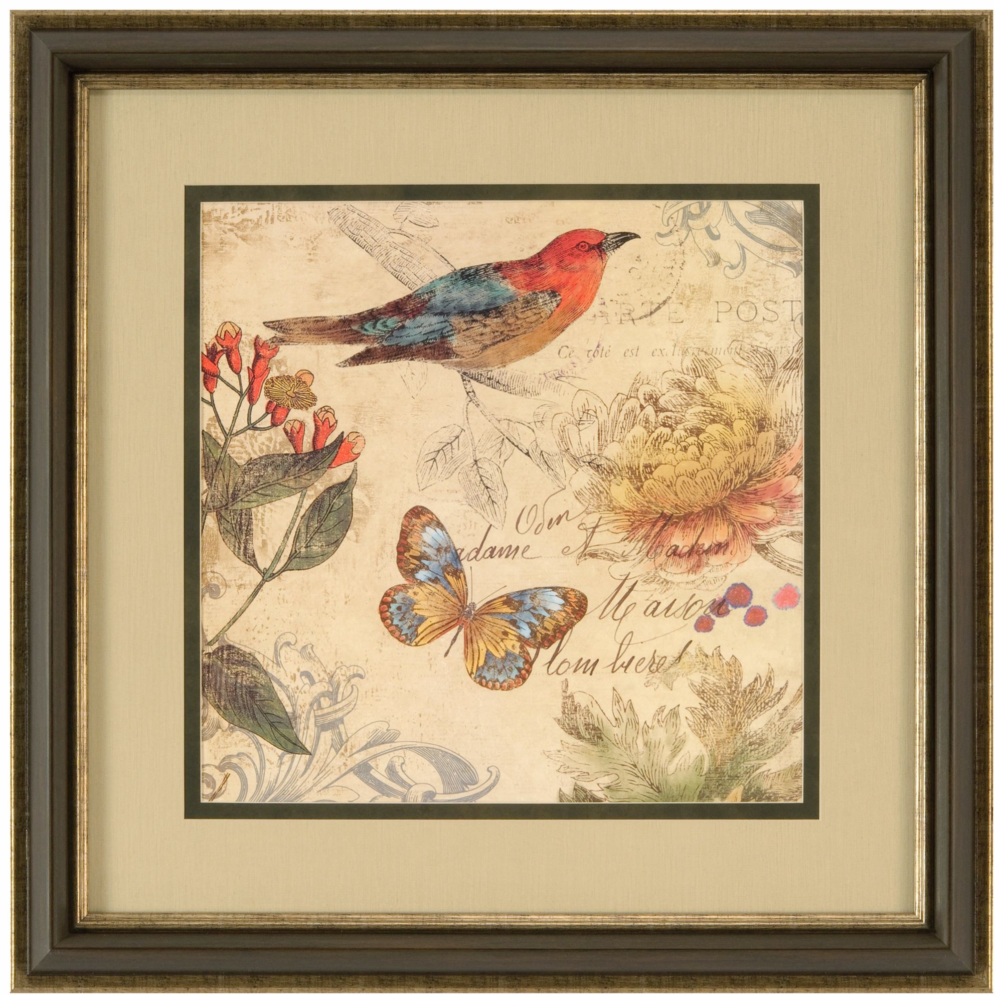 Nature's Rhapsody II Square 29" Bird and Butterfly Wall Art