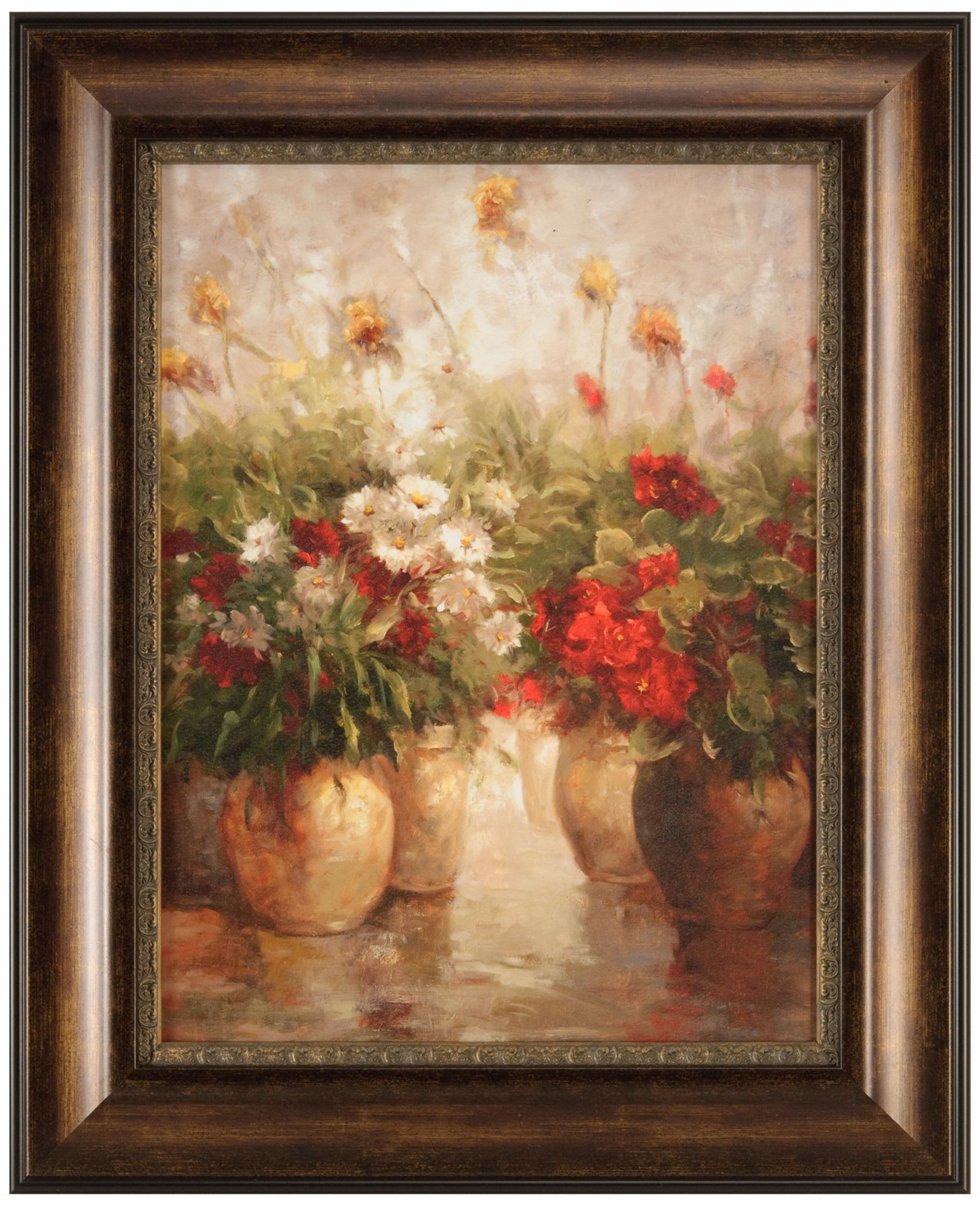 Red White and Gold 31 1/2" High Framed Floral Wall Art