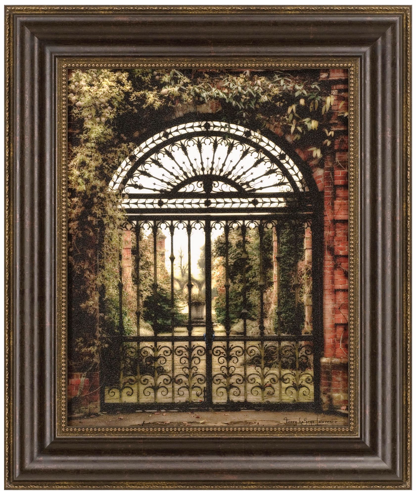 English Iron Gate and Vines 26" High Framed Wall Art