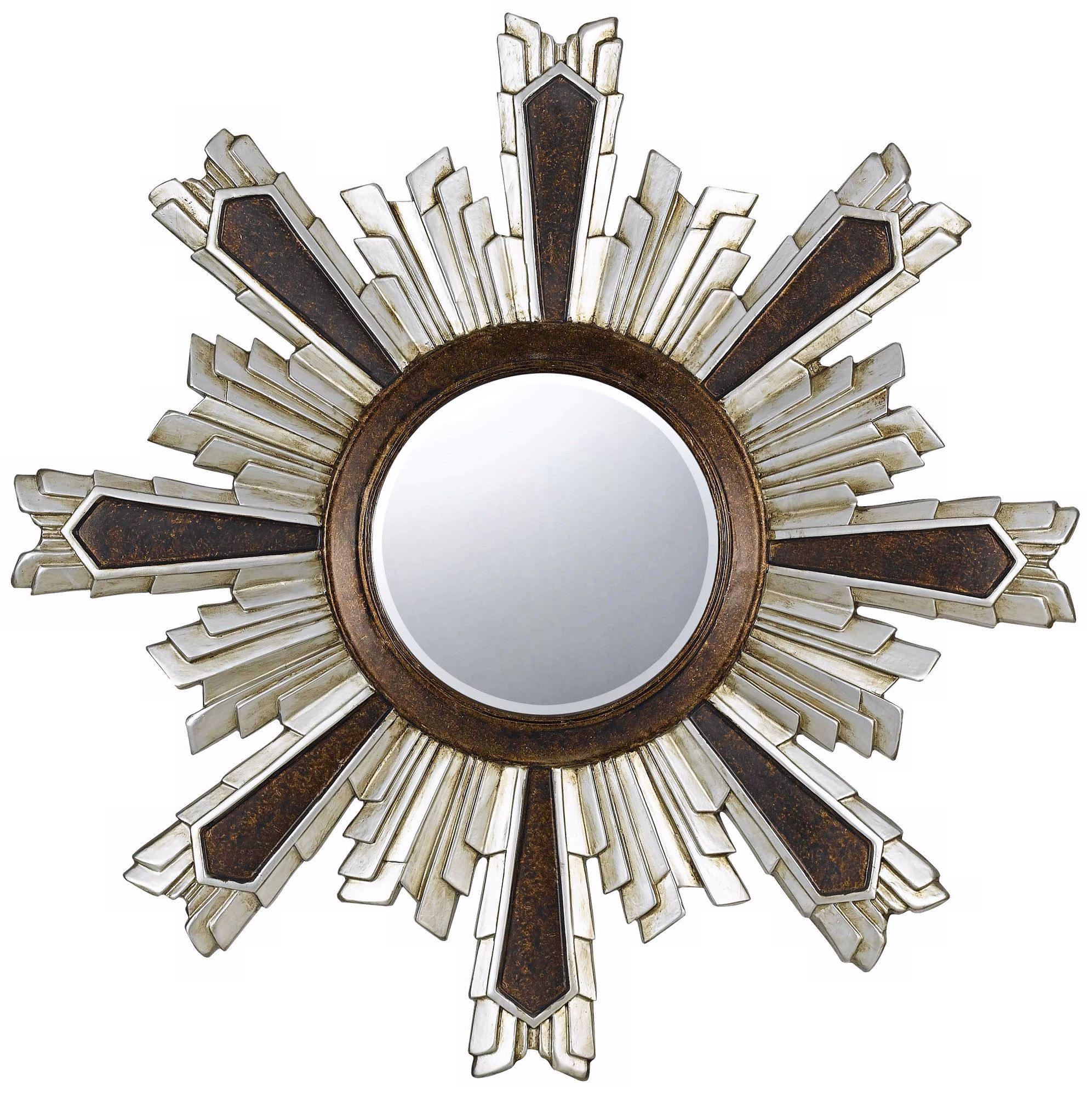 Chafe 40" Round Walnut and Silver Wall Mirror