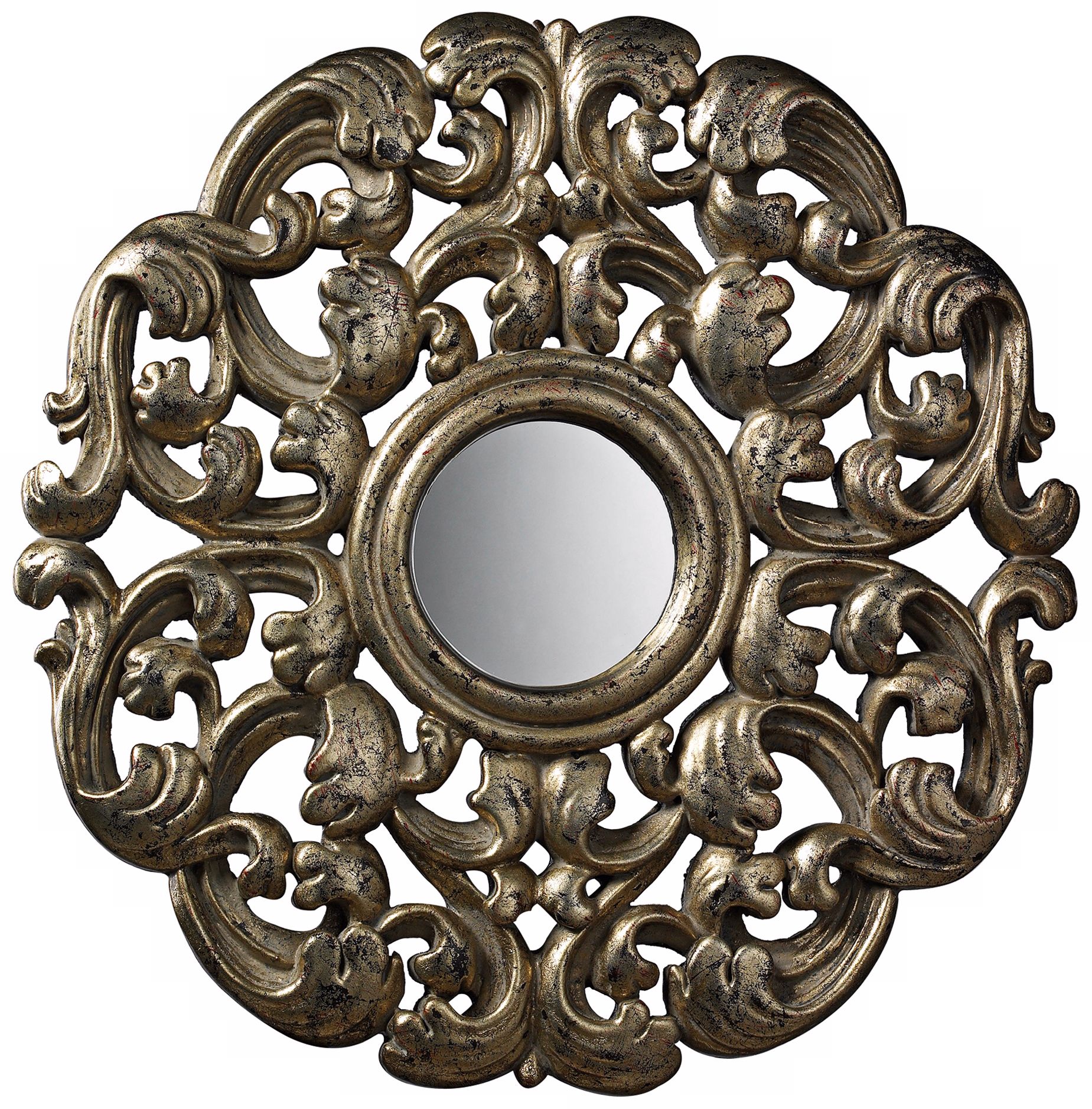 Lanne 16" Round Antiqued Blackwood Silver Mirror