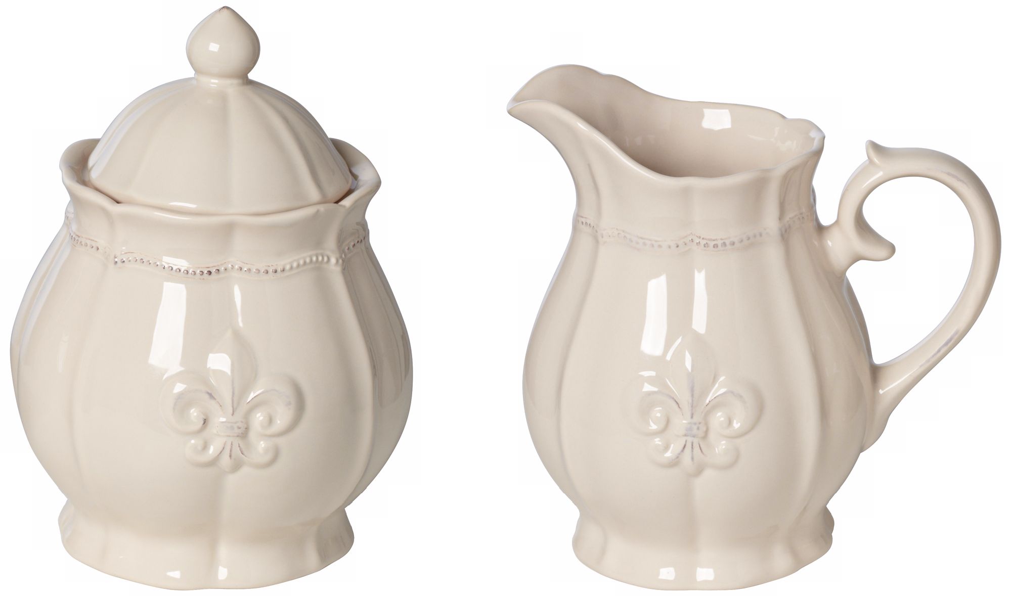 Ivory Fleur-de-Lis 2-Piece and Sugar Pot Set