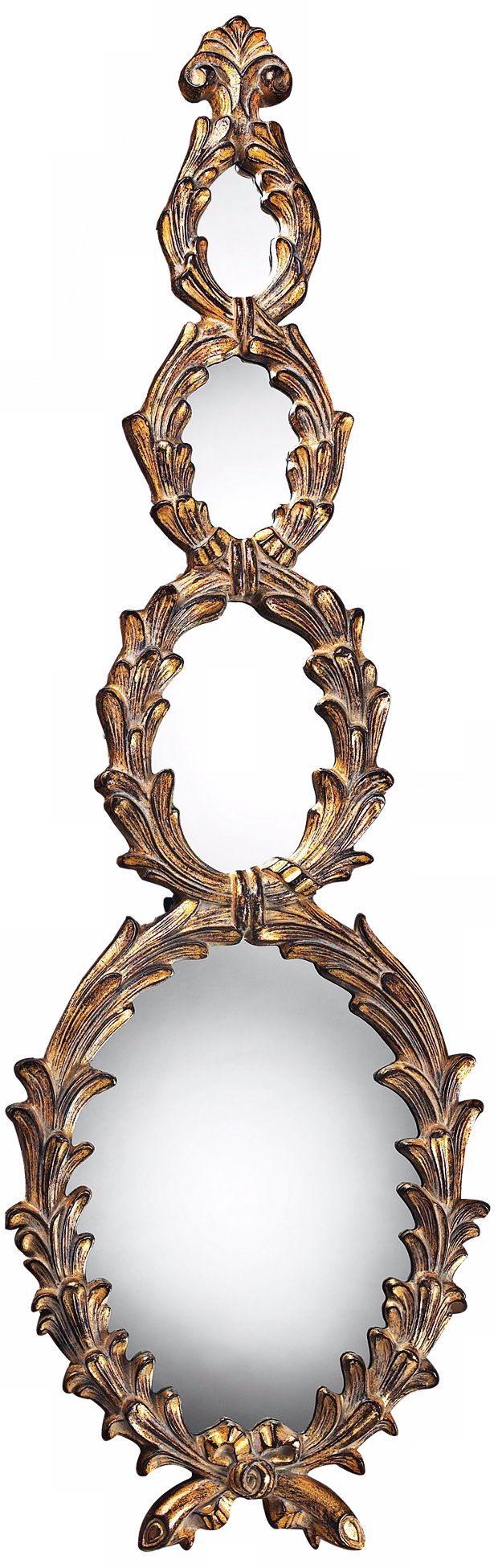Four-Piece 55" High Wheling Antique Gold Wall Mirror