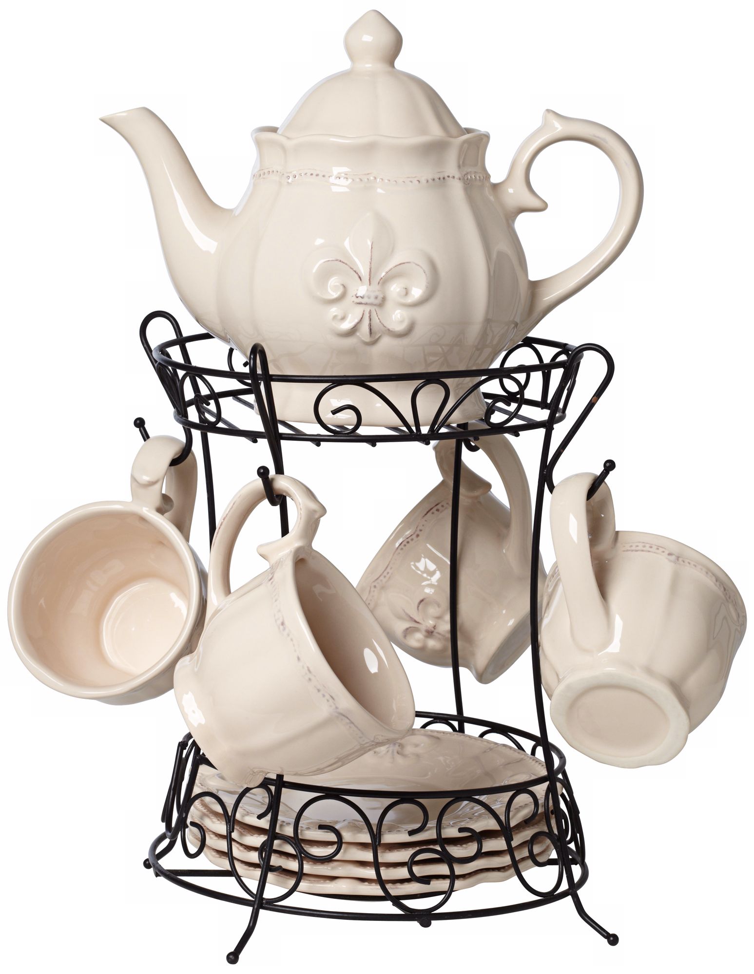 Ivory Fleur-de-Lis 10-Piece Teapot Set
