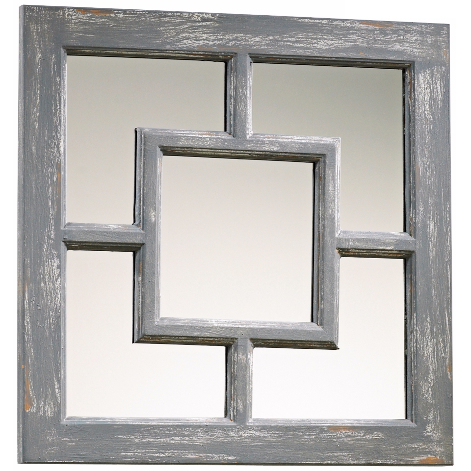 Ashbury 17" Square Distressed Gray Wall Mirror   #X7231