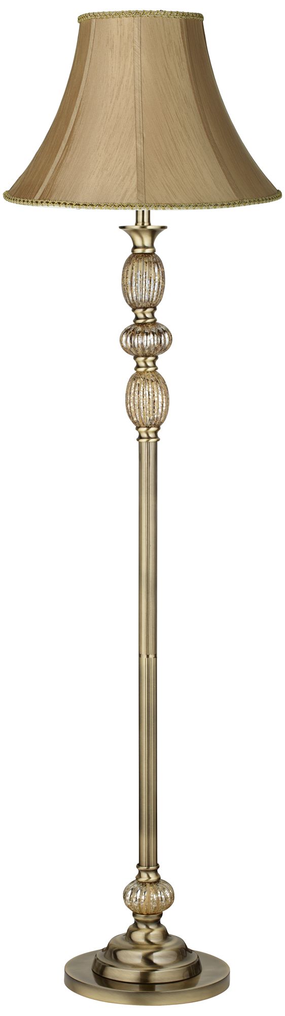 Earthen Gold Fabric Satin Brass Mercury Glass Floor Lamp