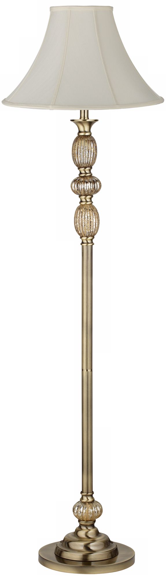 Cream Shantung Satin Brass Mercury Glass Floor Lamp