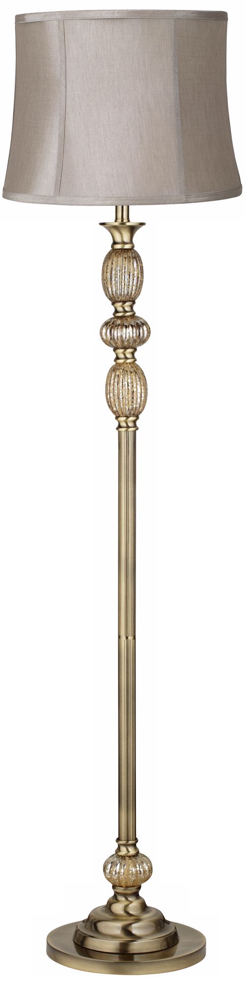 Taupe Grey Satin Brass Mercury Glass Floor Lamp