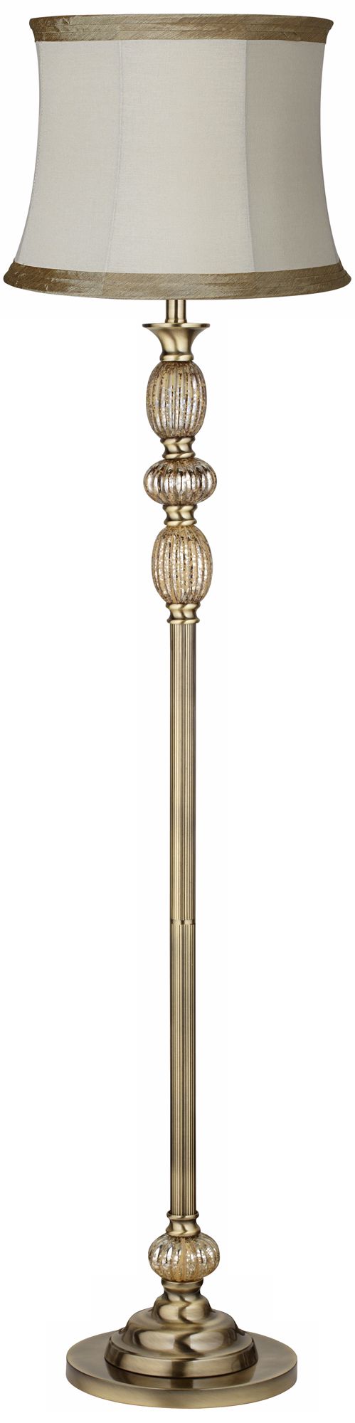 Ivory Linen Taupe Satin Brass Mercury Glass Floor Lamp