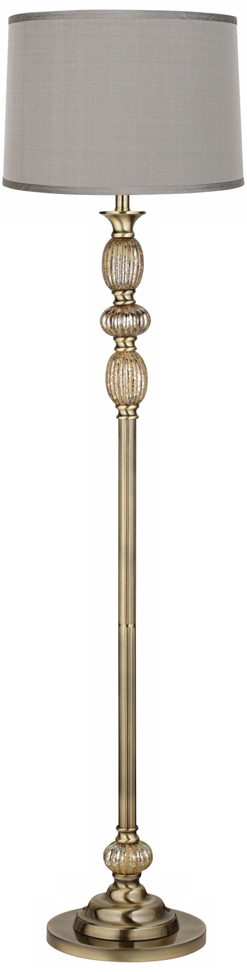 Platinum Grey Dupioni Satin Brass Mercury Glass Floor Lamp