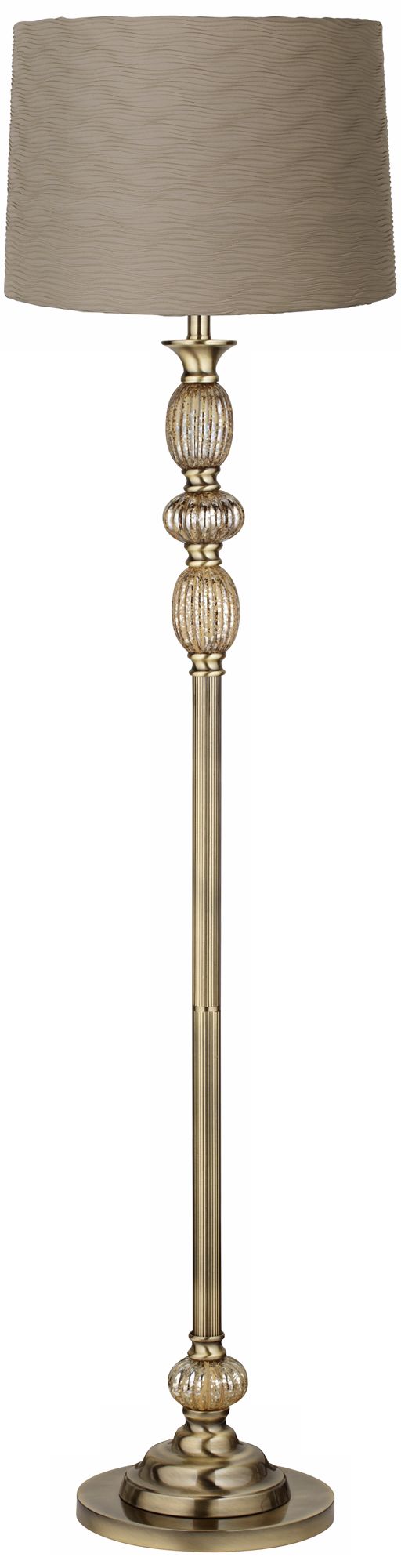 Taupe Wave Pleat Satin Brass Mercury Glass Floor Lamp