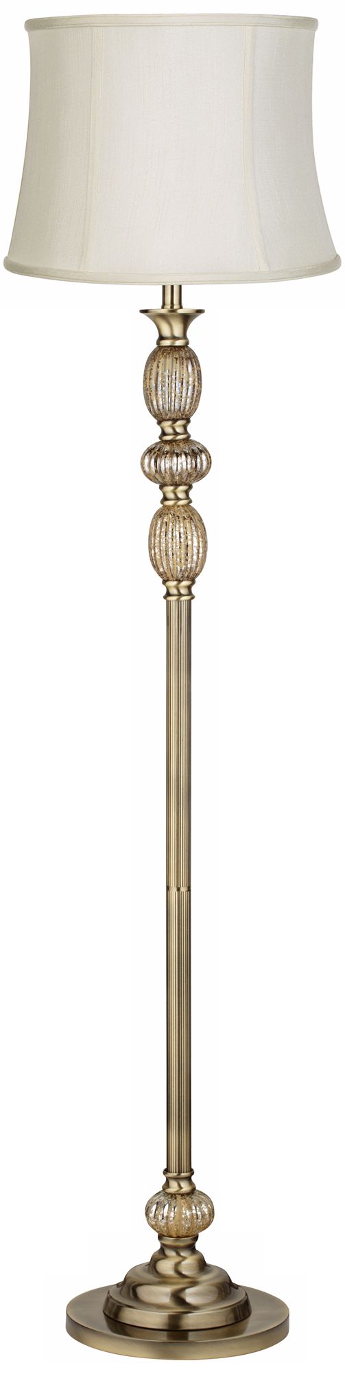 Creme Fabric Drum Satin Brass Mercury Glass Floor Lamp