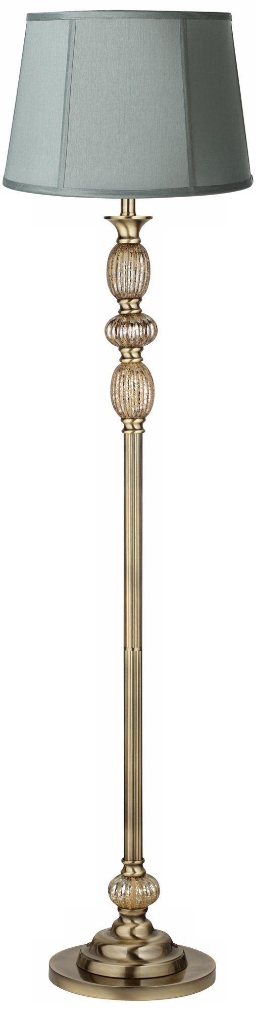 Spa Blue Drum Satin Brass Mercury Glass Floor Lamp