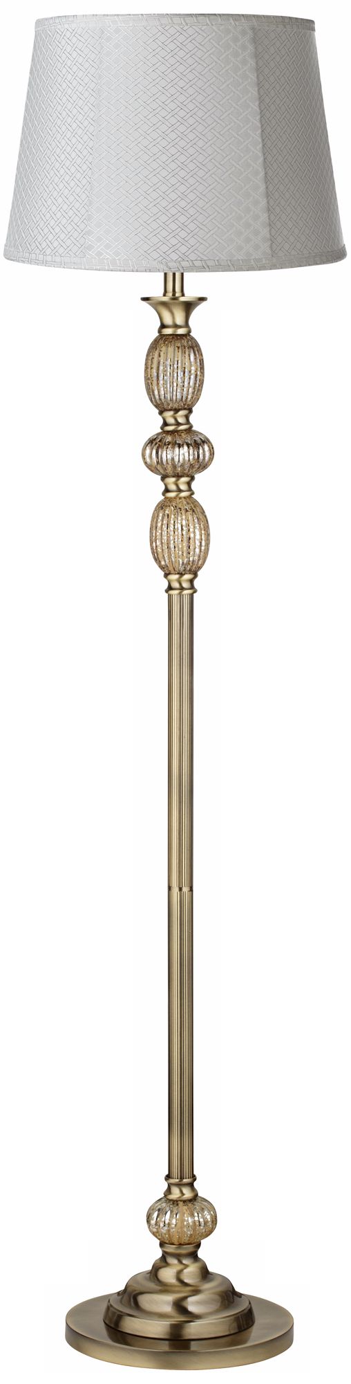 White Lattice Satin Brass Mercury Glass Floor Lamp