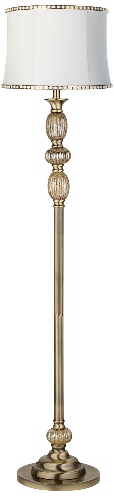 Satin Brass Mercury Glass Floor Lamp with Gold Metal Trim Shade