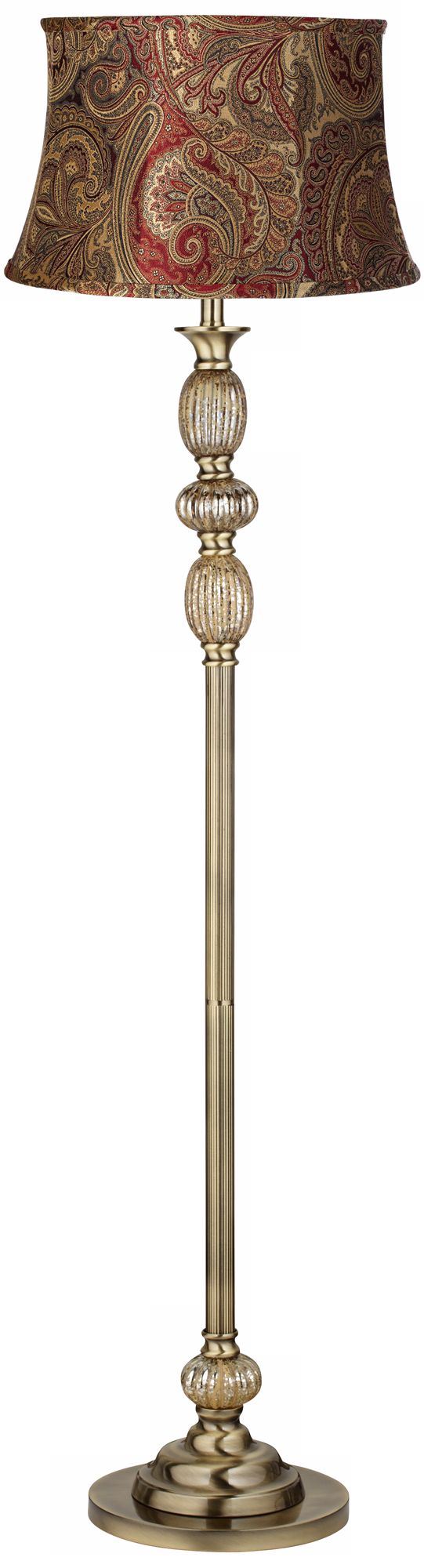Merlot Paisley Satin Brass Mercury Glass Floor Lamp