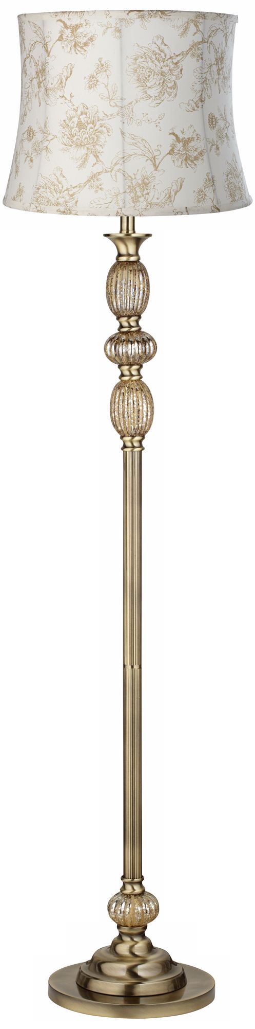 English Floral Satin Brass Mercury Glass Floor Lamp