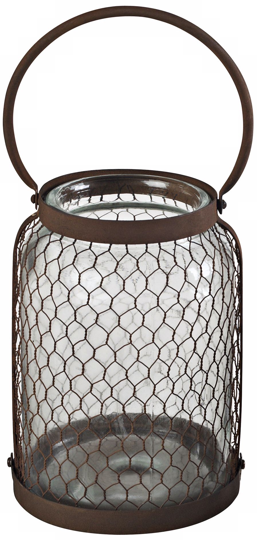 Large Glass and Wire Mesh Hurricane Lantern