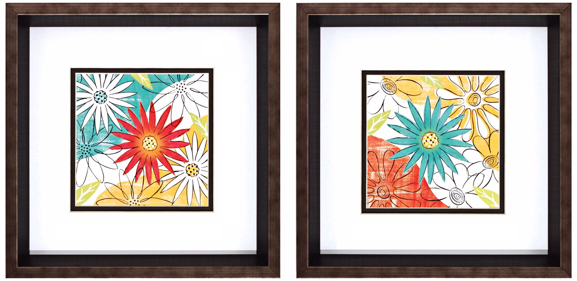 Set of 2 Lyon Floral I/II 12" Square Framed Wall Art