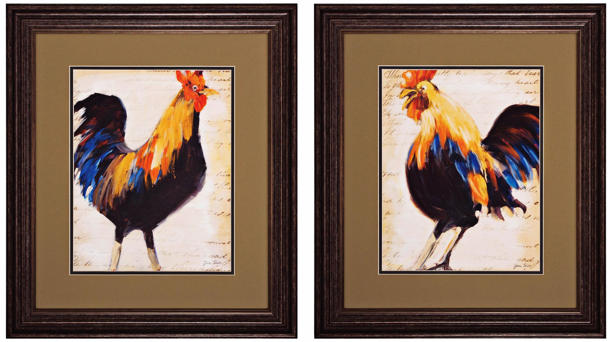 Set of 2 Morning Glory I/II 23" High Rooster Wall Art
