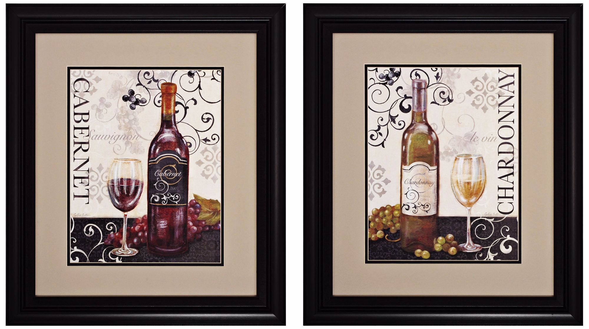 Set of 2 Wine Swirl I/II 23" High Framed Wall Art