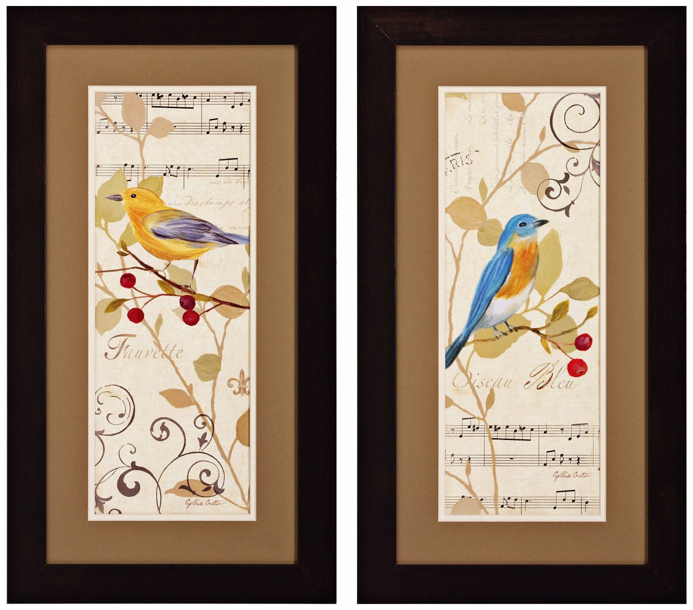 Set of 2 Perch on Note I/II 27" High Musical Bird Wall Art
