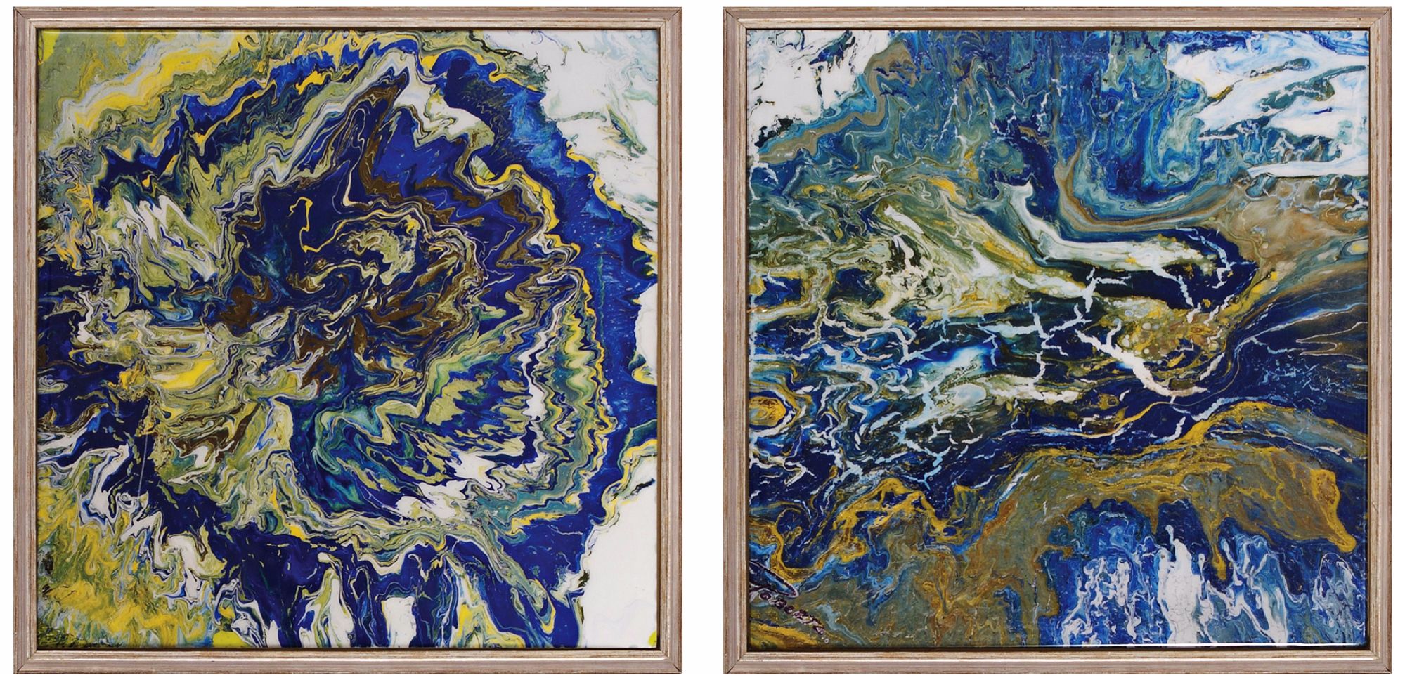 Set of 2 Tropical Storm I/II 13" Square Abstract Wall Art