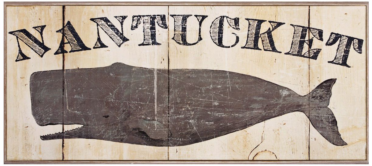 Nantucket Whale 36" Wide Framed Vintage Wall Art